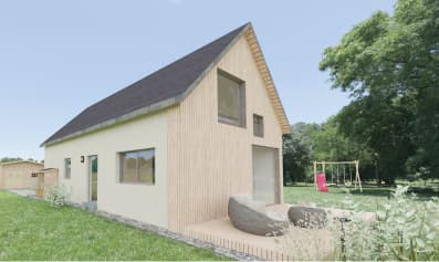 Casa de madeira com jardim em HD